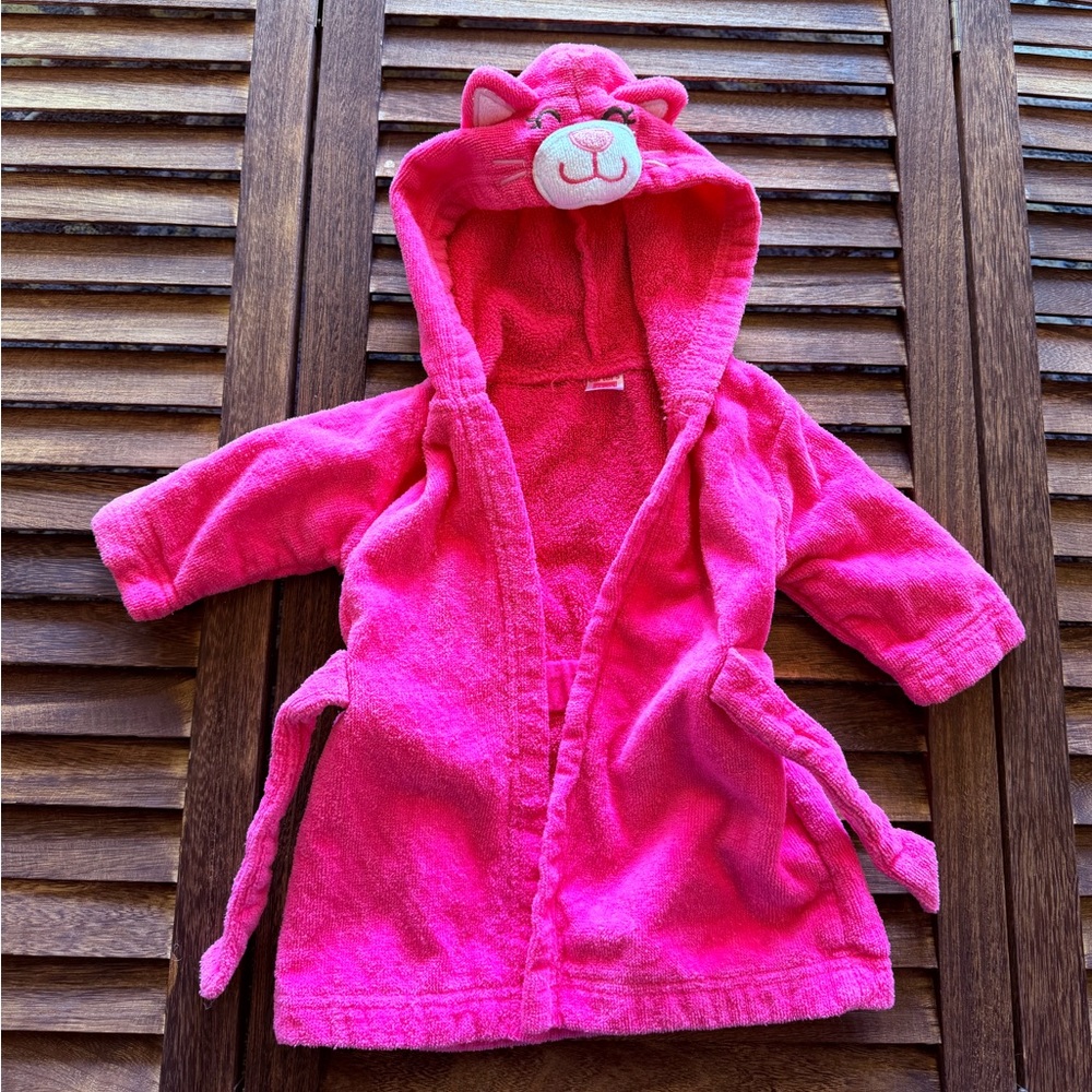 Carter's Pink Cat Hooded Baby Robe 0-9 Months